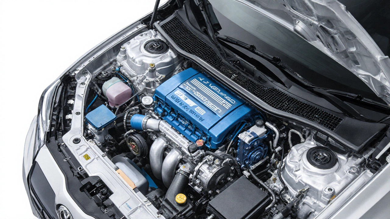 Иллюстрация разреза двигателя японского авто с VVT‑i и легким кузовом.