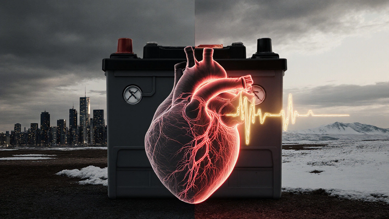 Аккумулятор, изображённый как сердце, с разной интенсивностью пульса в зависимости от возраста.