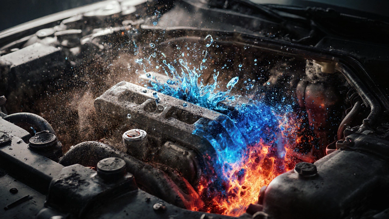 Разрушающиеся молекулы масла вокруг двигателя, окруженные сажей, металлической стружкой и влагой