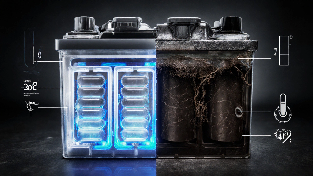 Сравнение здорового и поврежденного аккумулятора внутри