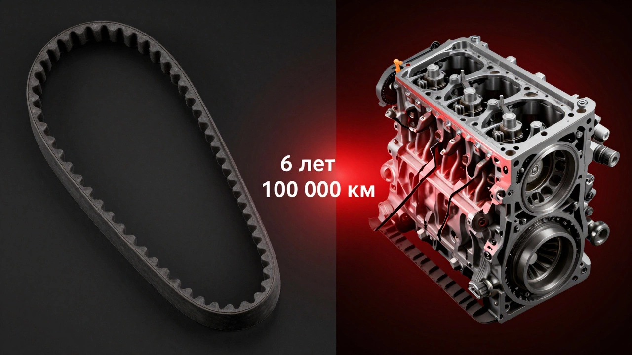 Сравнение исправного и разрушенного ремня ГРМ с повреждёнными деталями двигателя