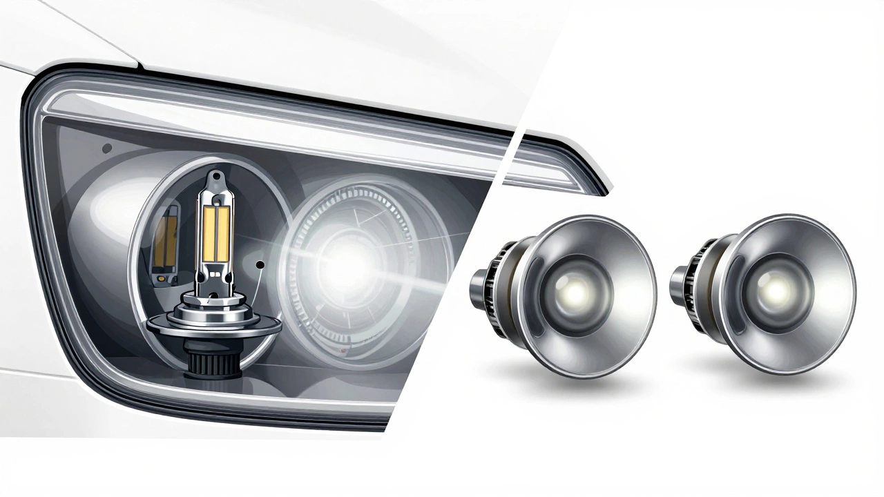 Сравнение внутренней оптики фар: H4 с одной рефлекторной системой и H7 с двумя отдельными.