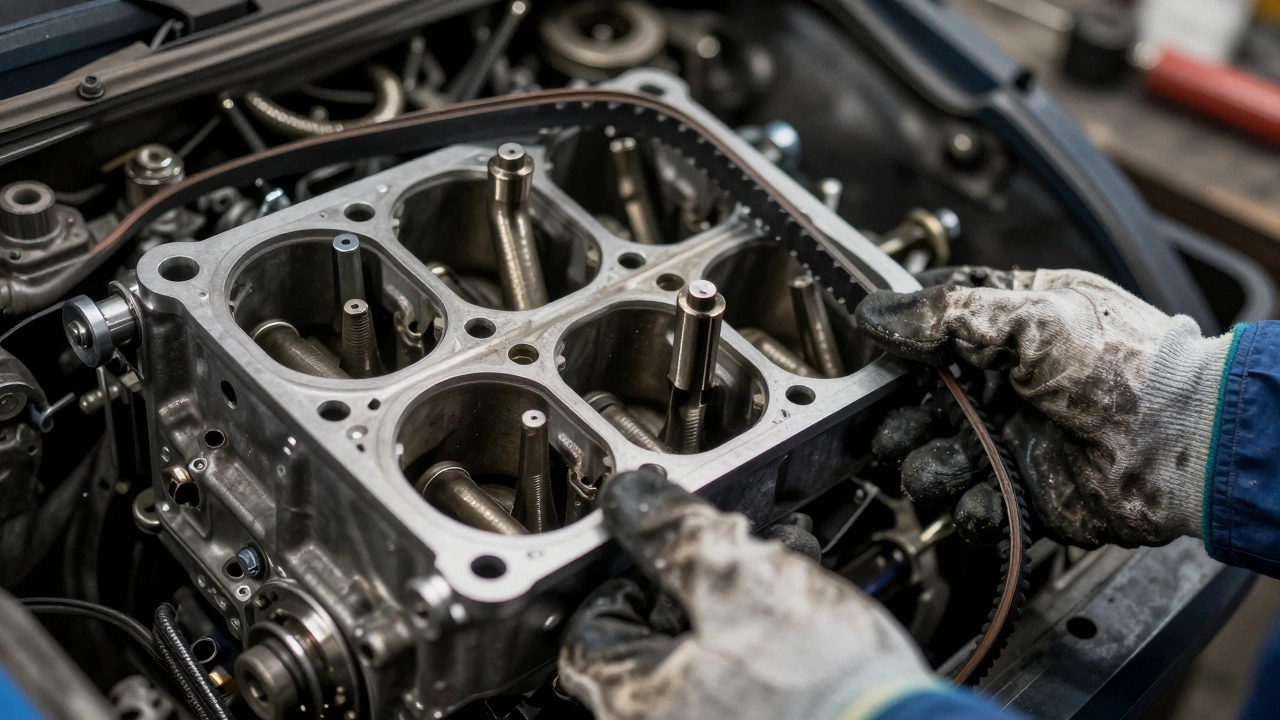 Поврежденные клапаны и головка блока после обрыва ремня ГРМ.