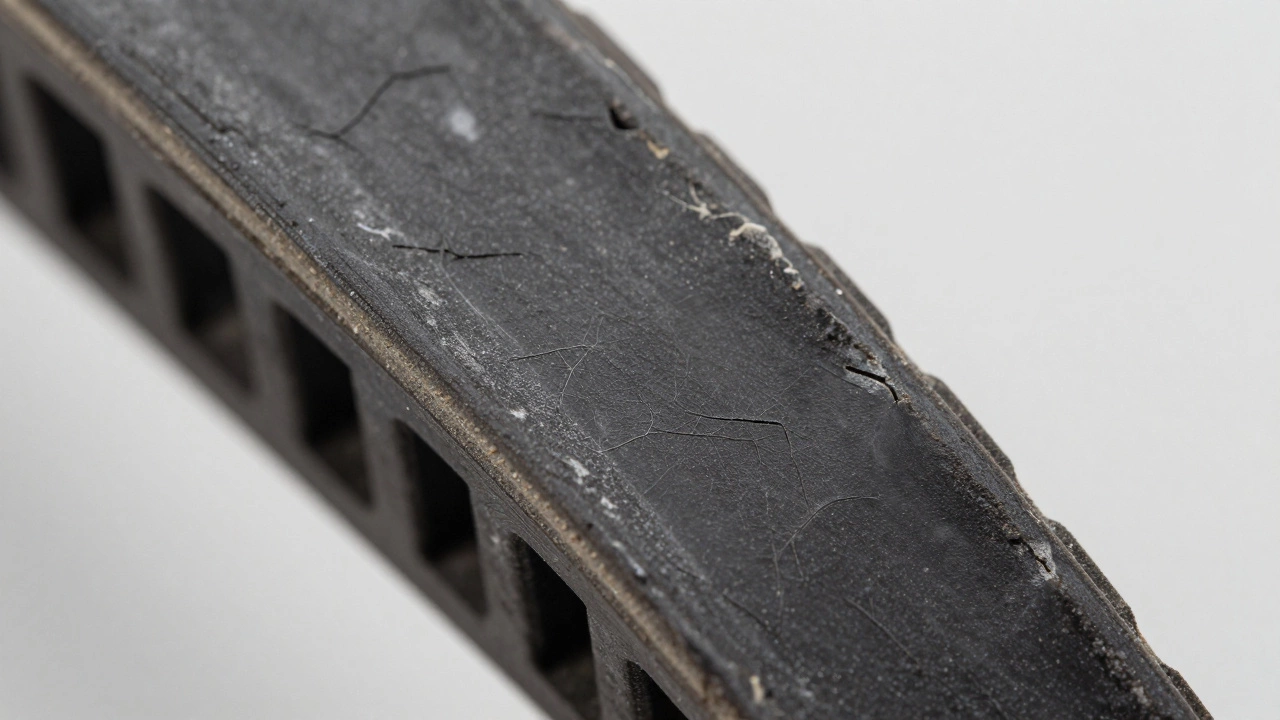 Макросъемка изношенной резины ремня с микротрещинами