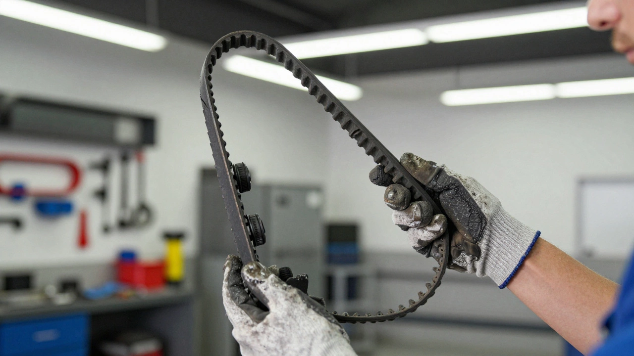Механик сравнивает новый и старый ремень газораспределения