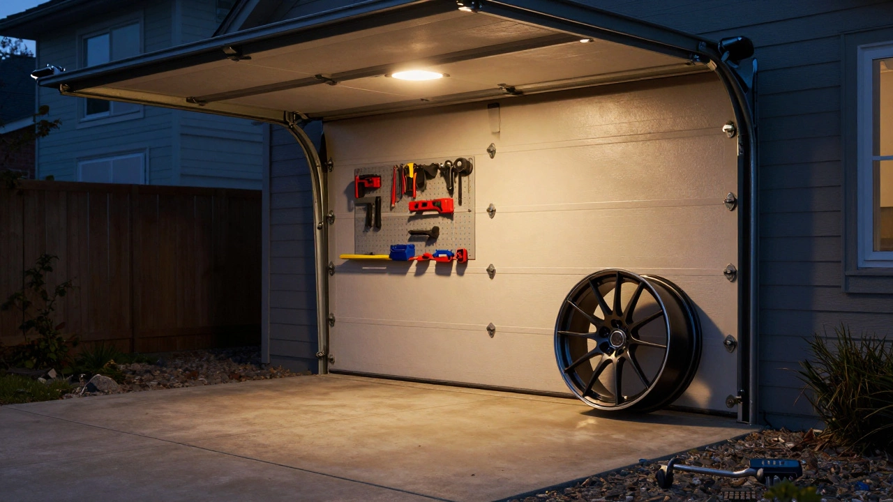 Одинарный набор шин в гараже демонстрирует удобство круглогодичного использования