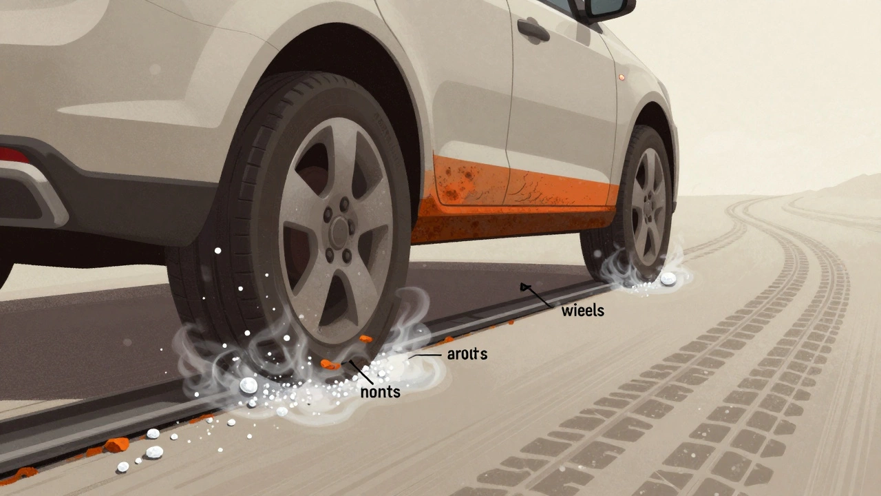 Разрез автомобиля с зонами коррозии и потоками воздуха, показывающими влияние движения.
