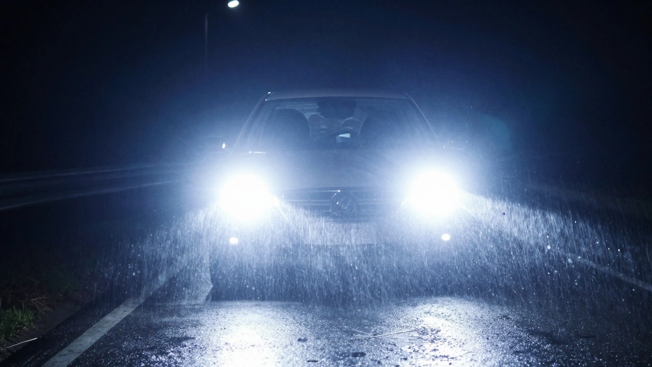 Ослепляющий свет неправильно установленных LED-ламп на ночной дороге